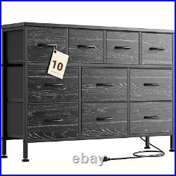 10 Drawer Dresser 43in TV Stand with Power Outlet Chest of Drawers Storage Black