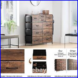 10 Drawer Dresser Chest Fabric Storage Organizer Unit Tower Bedroom Closet Brown