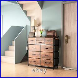 10 Drawer Dresser Chest Fabric Storage Organizer Unit Tower Bedroom Closet Brown