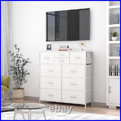 10 Drawer Dresser, Chest of Drawers for Bedroom with Side Pockets and Hooks, Whi