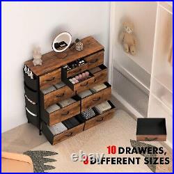 10 Drawer Dresser Storage Fabric Chest Organizer Tower for Bedroom Nursery Brown