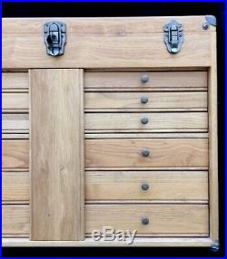 10 Drawer + Lid Storage Oak Wood Machinist Artist Tool Box Chest Journeyman