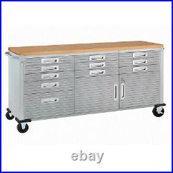 11 Drawer Tool Storage Chest Cabinet Wood Top Workbench Mobile Rolling 2 Door