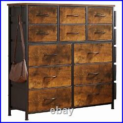 12 Fabric Storage Drawers Rustic Brown Tall Dresser + Sturdy Frame & Wooden Top