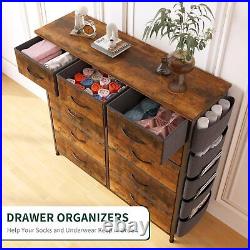 12 Fabric Storage Drawers Rustic Brown Tall Dresser + Sturdy Frame & Wooden Top