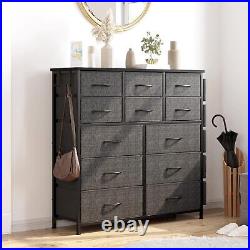 12 Fabric Storage Drawers Tall Dresser + Sturdy Frame & Wooden Top Bedroom Gray
