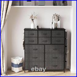 12 Fabric Storage Drawers Tall Dresser + Sturdy Frame & Wooden Top Bedroom Gray