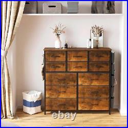 12 Fabric Storage Drawers Tall Dresser + Sturdy Frame & Wooden Top Rustic Brown