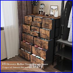 14 Drawers Dresser for Bedroom, Tall Dressers & Chests of Drawers with Wood Top