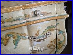 1950s Italian Faux Distressed Bombay Chest of Three Drawers Hand Painted Floral