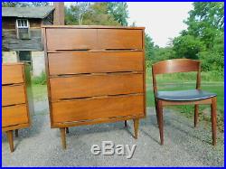 1960s Mid Century Modern Tall Chest Hidden 4 Drawer Walnut Dresser 34W ALL WOOD