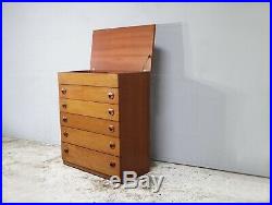 1970s mid century teak chest of drawers with lid compartment