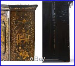 19C Chinese Export Gilt Lacquer Wood Carved Table Drawer Chest Cabinet Box Key
