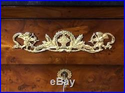 19th Century French empire Lingerie Chest 7 Drawer Burl Wood Marble Top