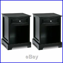 2 PCS Night Stand End Accent Table Drawer Chest Sofa Side Bedside Storage Black