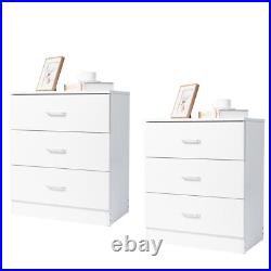 2 Pack 3-Tier Drawers Nightstand Chest Dresser Organizer Storage Bedroom Cabinet