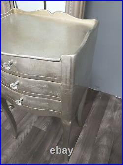 3 Drawer Bedside Chest Cabinet Silver Bedroom French Furniture Shabby Chic