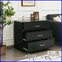 3 Drawer Dresser Chest of Drawer Closet Wide Storage Space Organizer Home Black