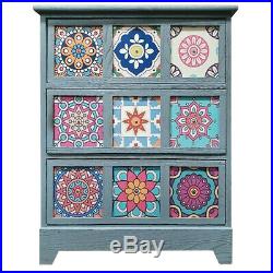 3 Drawer Mosaic Chest of Drawers Blue/ Pattern 59cm x 75 x 30 Hand Painted