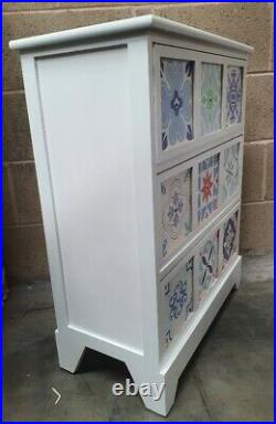 3 Drawer Mosaic Chest of Drawers White Pattern 59cm x 75 x 30 Hand Painted