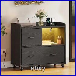 3 Drawer Wood Chest With Charging Station & LED Light Of Drawers Storage