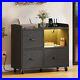 3 Drawer Wood Chest With Charging Station & LED Light Of Drawers Storage