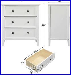 3-Drawers Dresser Accent Chest Solid Wood Traditional Furniture Storage White