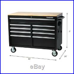 46 in. W 9-Drawer Tool Chest Box Storage Cabinet Mobile Workbench Hardwood Rolli