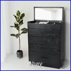 4Drawer Chest Wood Dresser Organizer withInside Mirror Storage Cabinet for Bedroom