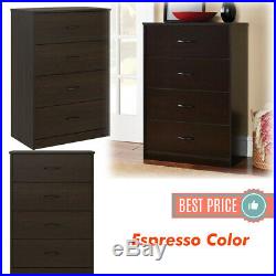 4 DRAWER DRESSER CHEST Of Drawer Espresso Oak Color Storage Wood Clothes Cabinet
