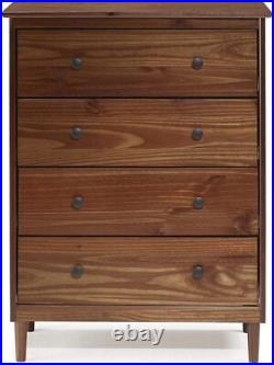 4-Drawer Chest Dresser Solid Wood Bedroom Office Organizer Walnut Brown Finish