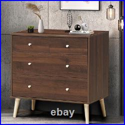 4-Drawer Dresser Chest Cabinet Storage Organizer Rubber Leg Home Decor Walnut