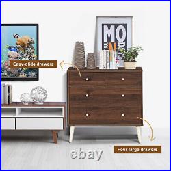 4-Drawer Dresser Chest Cabinet Storage Organizer Rubber Leg Home Decor Walnut