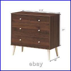 4-Drawer Dresser Chest Cabinet Storage Organizer Rubber Leg withRail Home Walnut
