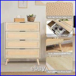 4 Drawer Dresser, Rattan Chest of Drawer Modern Dresser for Bedroom Living Room