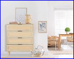 4 Drawer Dresser, Rattan Chest of Drawer Modern Dresser for Bedroom Living Room