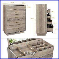 4 Drawer Dresser Storage Wood Chest of Drawers with Inside Mirror for Bedroom Gray