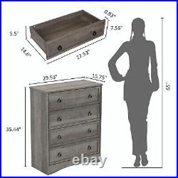 4 Drawer Dresser Wood Tall Chest of Drawers Closet Cabinet Organizers Nightstand