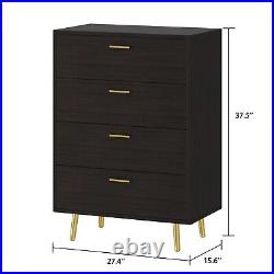 4 Drawer Dresser for Bedroom Handle Gold Wood Storage Chest of Drawer Organize