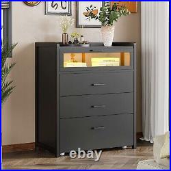 4 Drawer Dresser with LED Lights Dressers & Chests of Drawers with Wheels Black