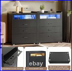 4 Drawer Dresser with LED Lights Dressers & Chests of Drawers with Wheels Black