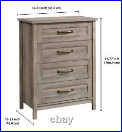 4-Drawer Modern Farmhouse Dresser Chest Rustic Gray White Antique Brass Metal