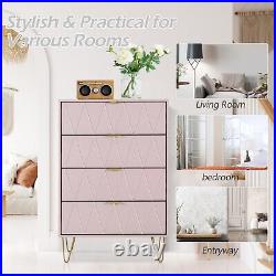 4 Drawer Pink Dresser Drawer Chest Storage Cabinet for Bedroom Living Room