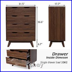 4 Drawers Chest Of Dresser Storage Modern Walnut Clothes Organizer Mid-Century