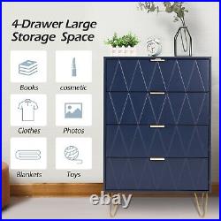 4 Drawers Chest Of Dresser Storage Tower Cabinet Navy Blue Bedroom Organizer
