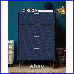 4 Drawers Chest Of Dresser Storage Tower Cabinet Navy Blue Bedroom Organizer