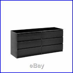 4 Piece Set with 6 Drawer Dresser 5 Drawer Chest and Two Nightstands in Black