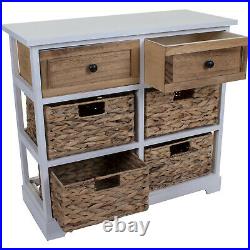 4 Wicker 2 Wooden Drawers Chest Unit Bedside Table Bathroom Storage Basket Home