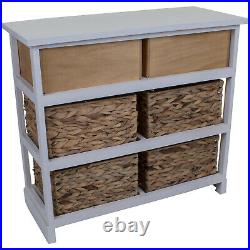 4 Wicker 2 Wooden Drawers Chest Unit Bedside Table Bathroom Storage Basket Home