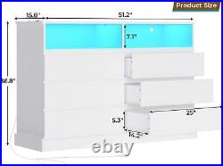 51 Dresser for Bedroom with LED Lights Long Dresser Chest of Drawers Open Space